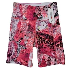 Calvin Klein High Waist 7 Inch Pink Coral Abstract Print Yoga Bike Short XS